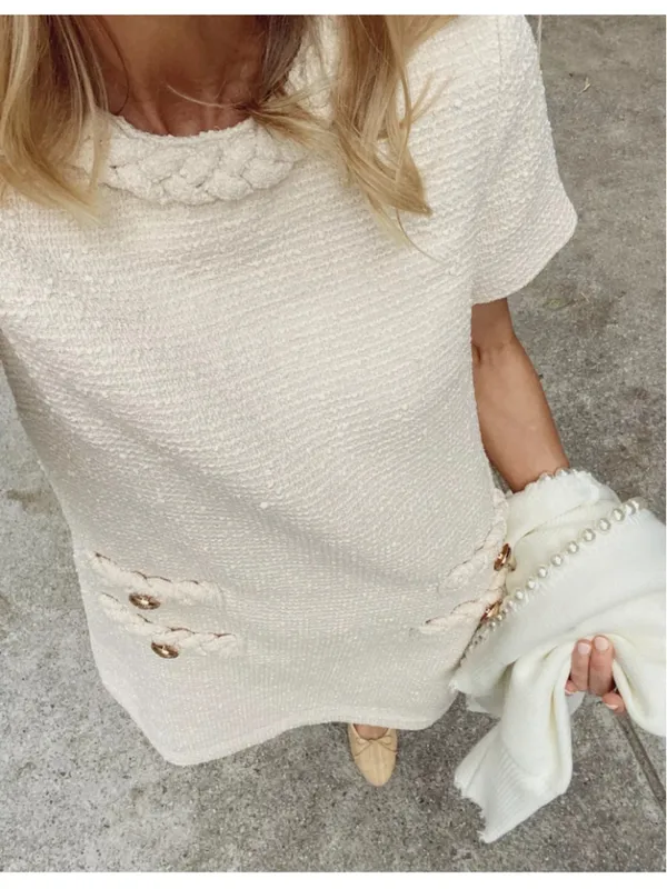 Tuckernuck Pearl White Tweed Jackie Mini Dress M Old Money Preppy Pockets Thick - Image 5