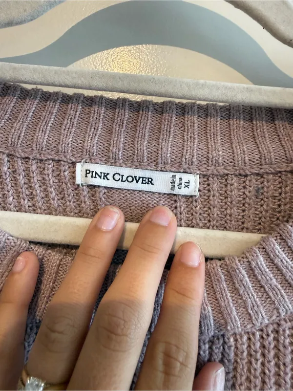 Pink Clover Mauve Crewneck Ribbed Knit Sweater - Image 2