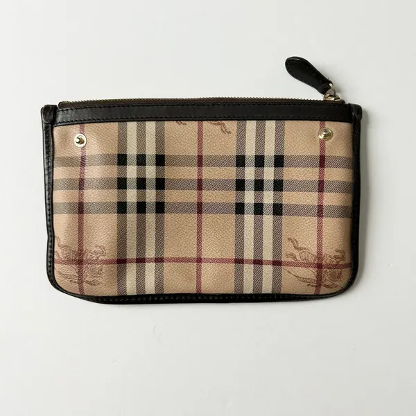 Burberry Haymarket Nova Check Pouch Coated Canvas Leather Trim Cosmetic Bag - Image 4
