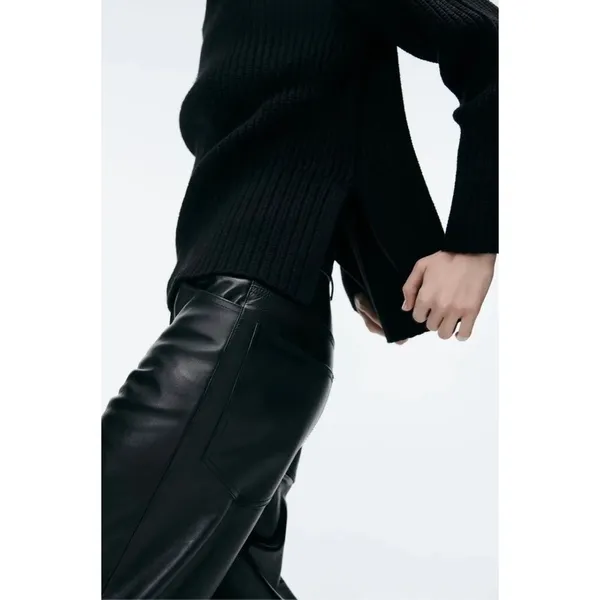 ZARA Wool Blend Solid‎ Black Shaker Knit Pullover Sweater Minimalist Medium - Image 7