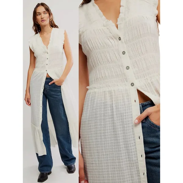 Free People Ethereal Cottage Desert Dazed Midi Dress Maxi Top Ivory Small Boho - Image 11
