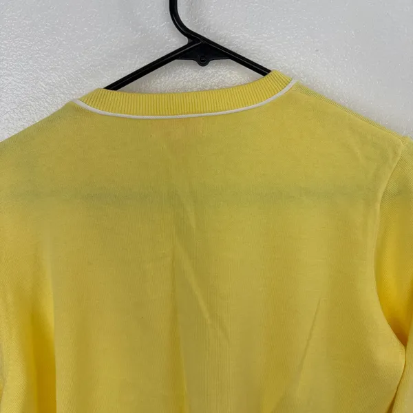 Lilly Pulitzer Cardigan Womens S/M Yellow White Cotton Open Front Knit Sweater - Image 7