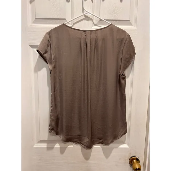 H&M Conscious Womens Size 14 Taupe Brown Satin V-Neck Cap Sleeve Blouse Top‎ - Image 5