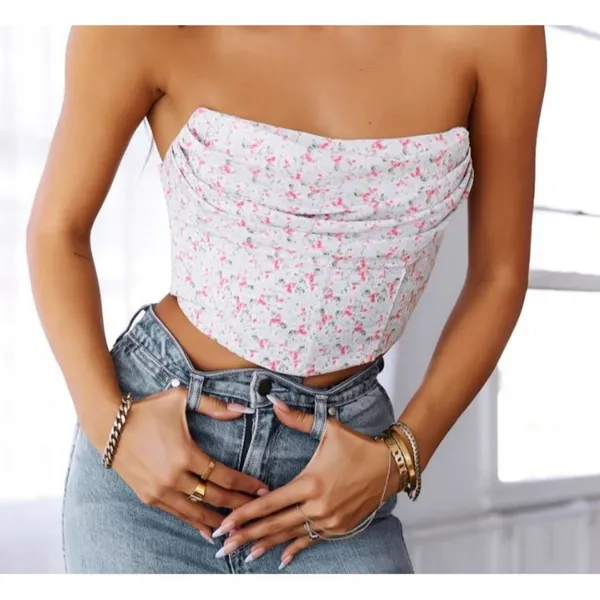 Hello Molly - Sylvan Scenes Floral Crop Top in Blue and Pink - Image 5