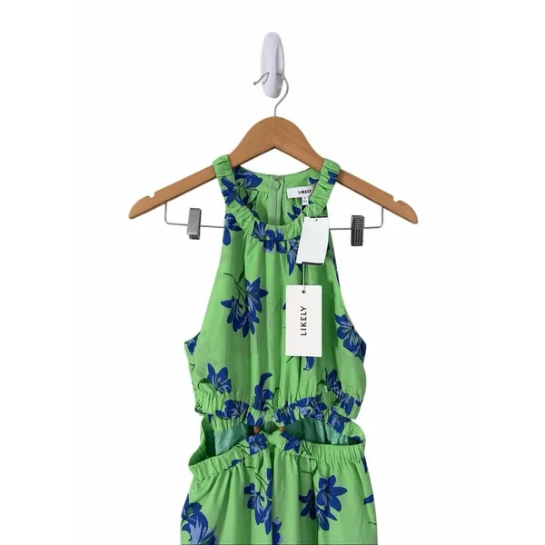 Likely Constellation Dress Green Blue Floral Cutout Halter Midi Size 8 NEW - Image 4