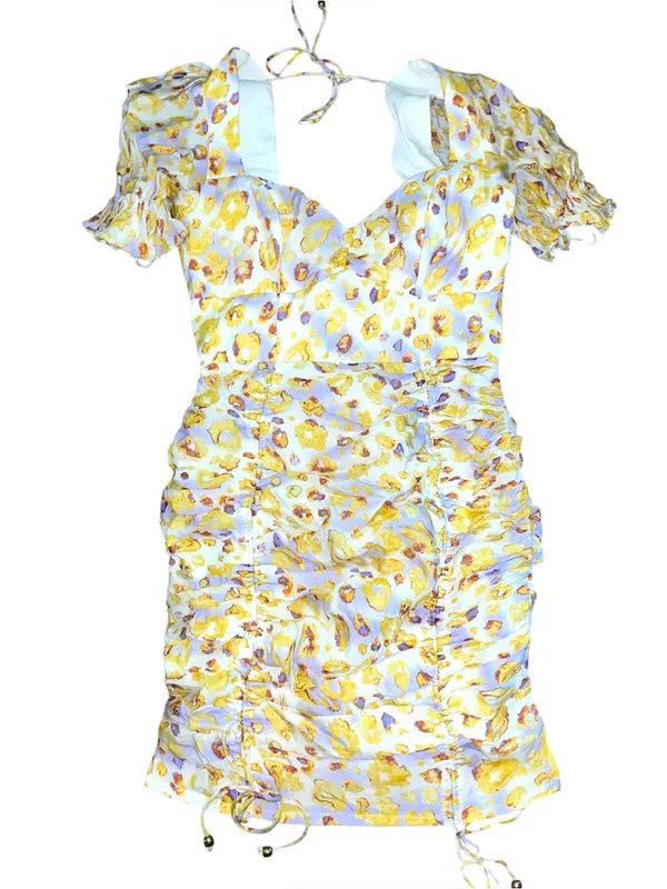 Saints + Secrets Floral Yellow Ruched Tie-Back Mini Dress - Image 2