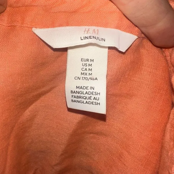 H&M orange M linen button down long sleeve top - Image 3