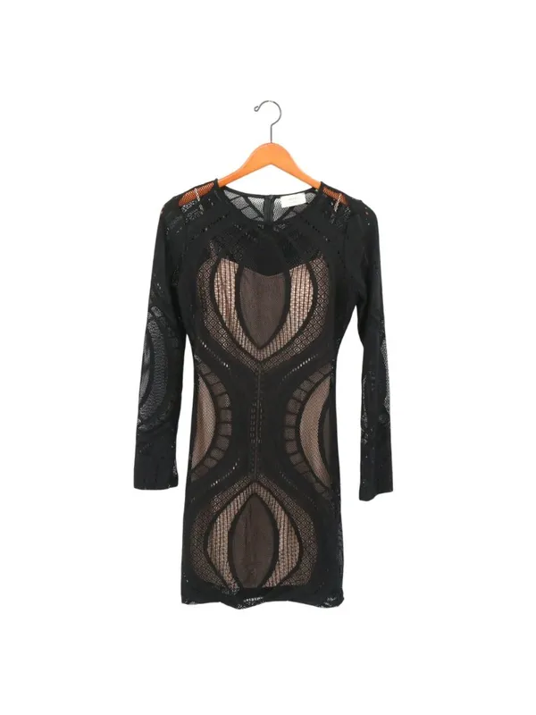 Mystic Black Lace Nude Illusion Long Sleeves Sexy Bodycon Dress L - Image 3