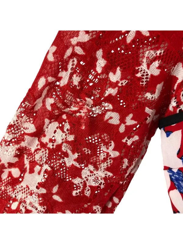 Peter Pilotto For Target Red Floral Lace Long Sleeve Crop Top Size 4 - Image 2