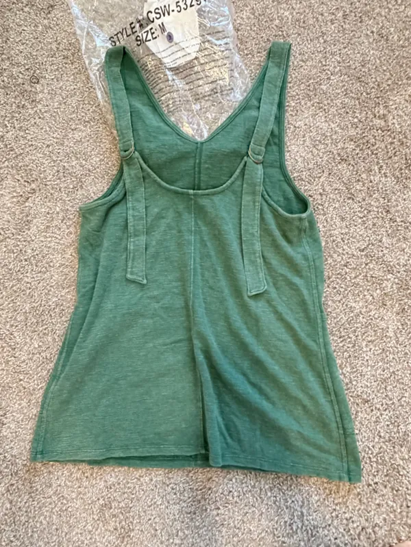 NIB Zenana textured overall mini dress with adjustable straps size medium sage - Image 7