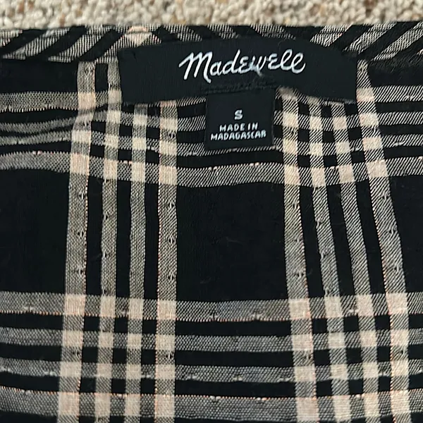 Madewell Black/Beige Checkered Long Sleeve Babydoll Shirt Top **Size S**🌸🌸 - Image 4