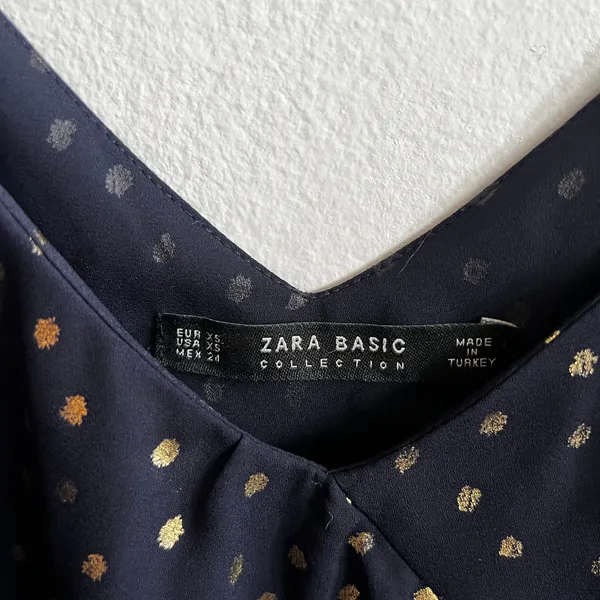 Zara Navy Gold Polka Dot Ruffle Tank Top Y2K Coquette‎ Glam Academia XS - Image 2