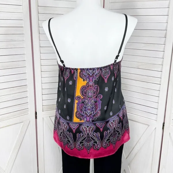 Express Damask Paisley Satin Camisole Tank Top Black Pink Multi Large Y2K‎ Boho - Image 4