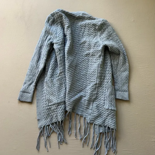 Bohemian Cable Knit Fringe Hem open-front cardigan - Image 2