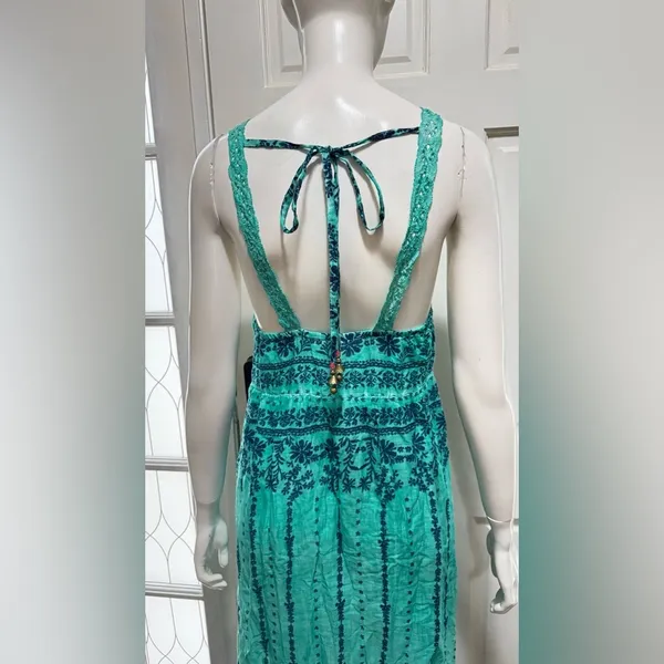 RAGA Maxi Tiered Floral Dress Somewhere in Paradise Turquoise Boho Festival A1 - Image 4