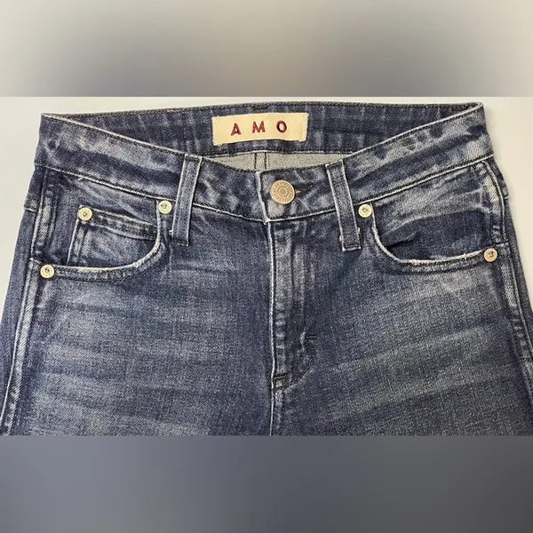 AMO Stix Crop Jeans Forever Blue Size 24 Slim Mid Rise Raw Hem Made USA - Image 5