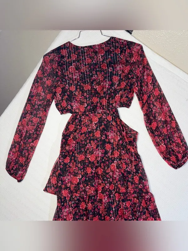 Haute Nites Floral Tiered Cutout Maxi Dress Small Flowy Fairy Party Going Out - Image 7