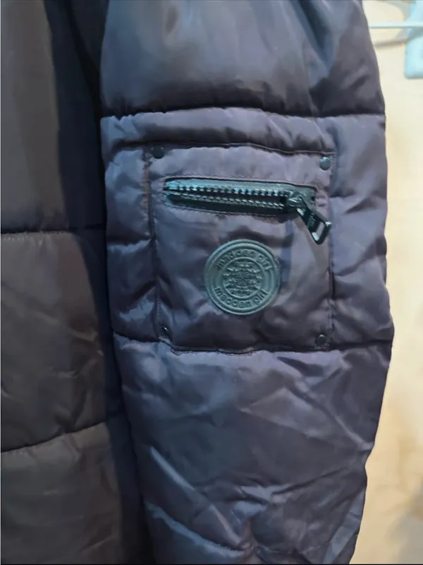 Long Quilted Puffer Coat with Faux Fur Hood - Dark Brown - Image 5