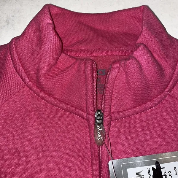 Asics Jacket Womens XS Pink Logo Full Zip Mock Neck Sweatshirt Pockets NWT - Image 4