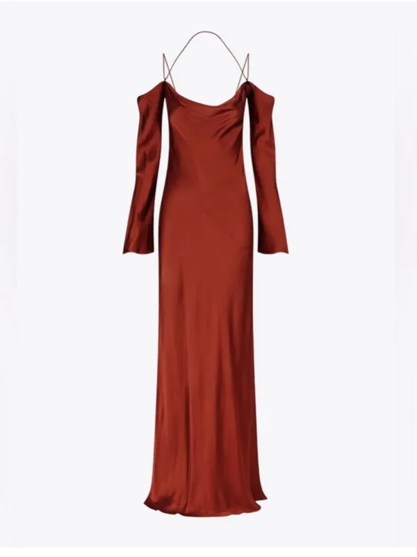 Shona Joy Lino Off Shoulder Tie Maxi‎ Dress Mahogany - Image 9