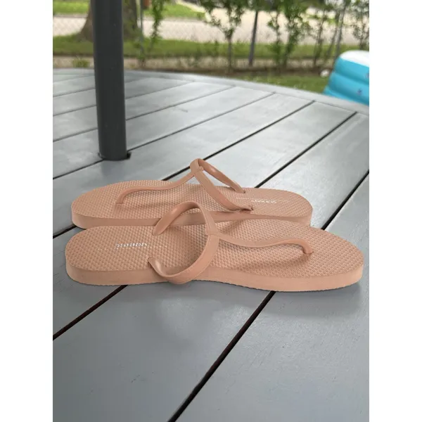 Old Navy Women Beige Pink T-Strap Sandals Partially Plant Based Size 8 - Image 5