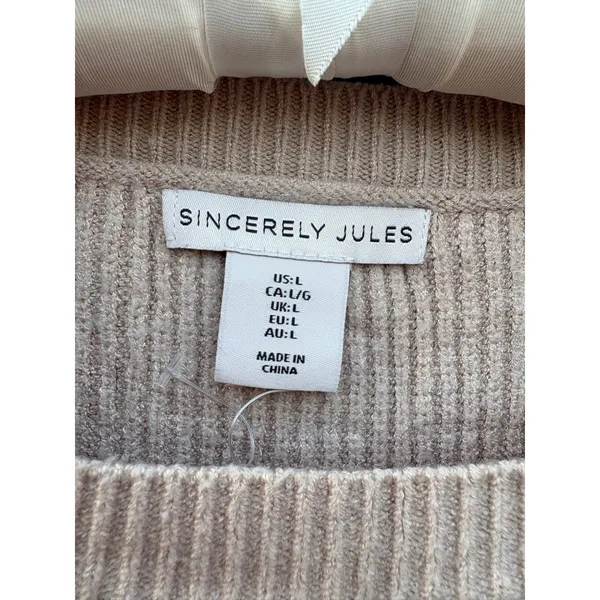 Sincerely Jules Womens Tan‎ White Striped Ribbed Knit Cropped Sweater ST20805 L - Image 2
