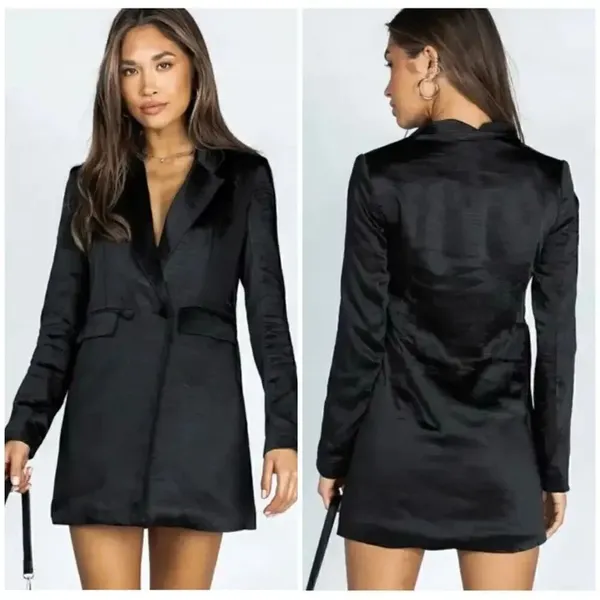 Princess Polly Suzie Black Crepe Satin Double Breasted Blazer Jacket Dress Sz 0 - Image 2