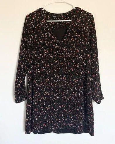 Madewell et Sézane Floral Print Long Sleeve Mini Dress Black Size S - Image 2