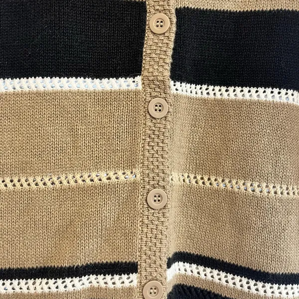 Christopher & Banks Tan And Black Stripe Button Front‎ Cardigan Size Small - Image 3