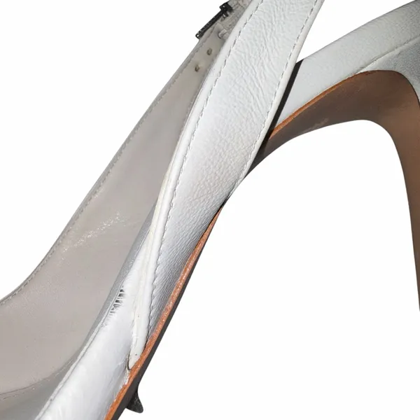 Schutz White Leather & Clear Acrylic Slingback Pointy Toe Heels Shoes 11 - Image 11