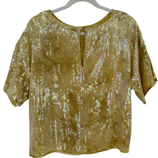 Pilcro‎ Anthropologie Gold Sequin Boxy Oversized Short Sleeve Top Medium Womens - Image 3