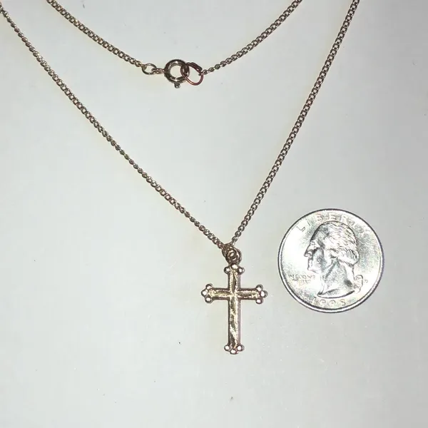Gold Tone Dainty Cross Pendant Necklace - Image 3