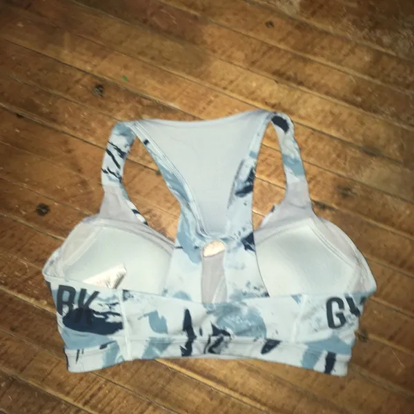 Gymshark blue and white marble scoop neck racer back athletic bra - Image 3