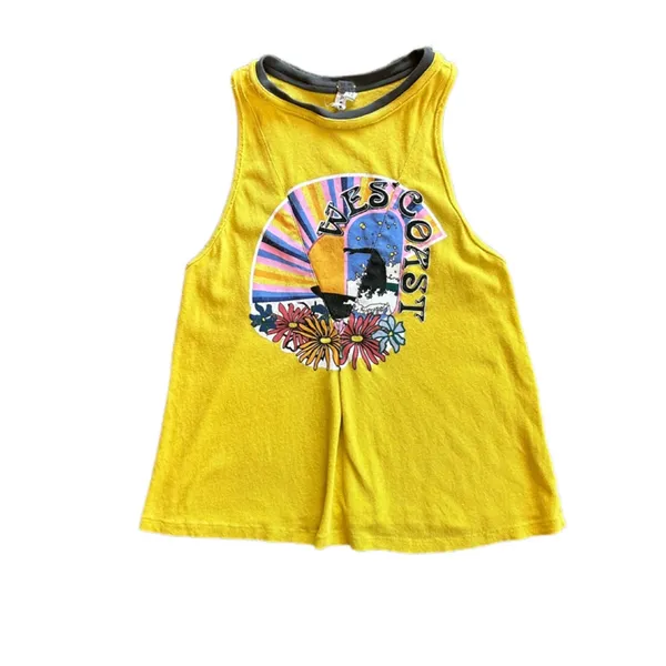 ⭐️Free People we the free west coast yellow swing graphic tank top size small - Image 7