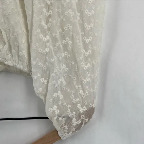 Heatherly Cottage Eyelet Crop Top Balloon‎ Sleeve Peasant Embroidered Size XSP - Image 3