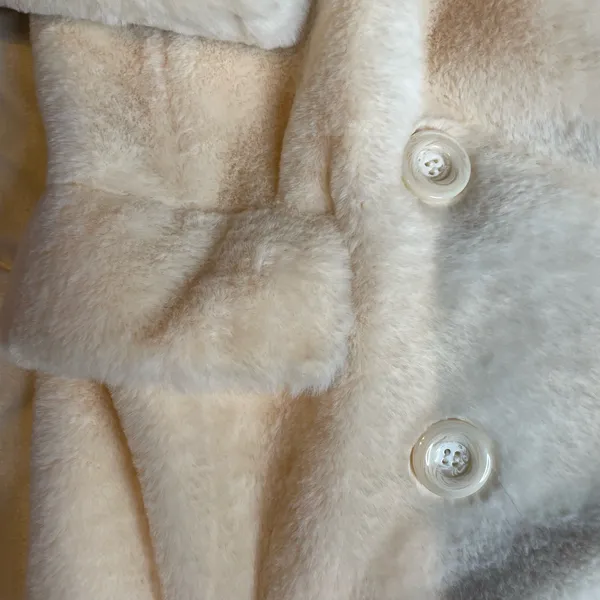 Free People Womens Cream Faux Fur Double Breasted Peacoat Jacket OB912466 Size M - Image 6