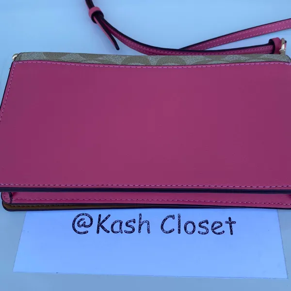 Coach Anna Foldover Clutch Crossbody -Khaki /Pink - Image 9
