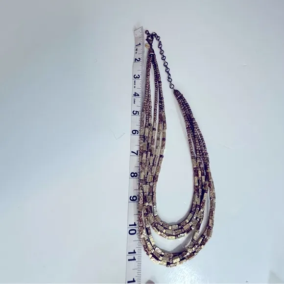 Chico’s Multi-Strand Hammered Brass Bead Bib Necklace‎ - Image 6
