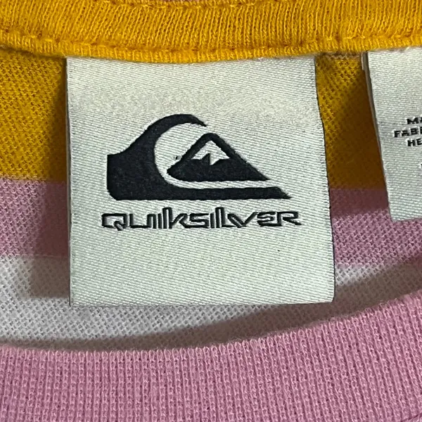 Quiksilver Womens Striped Long Sleeve Cropped‎ Pocket T-Shirt Pink Yellow Small - Image 4