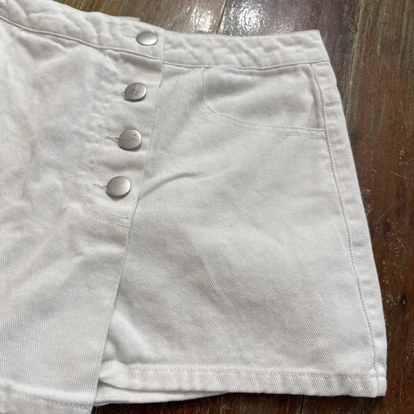 Altar'd State White Mini Wrap Skort Medium Silver Buttons - Image 2