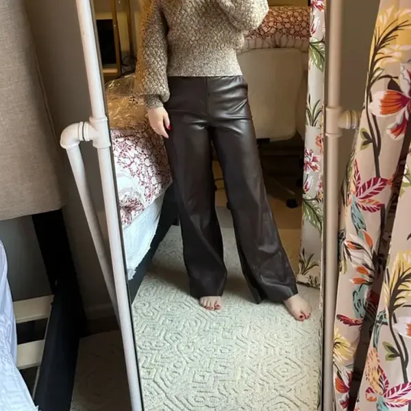 Joe's Jeans Brown Faux Leather Pants Size 31 Wide Leg Trouser Crop Designer $200 - Image 8