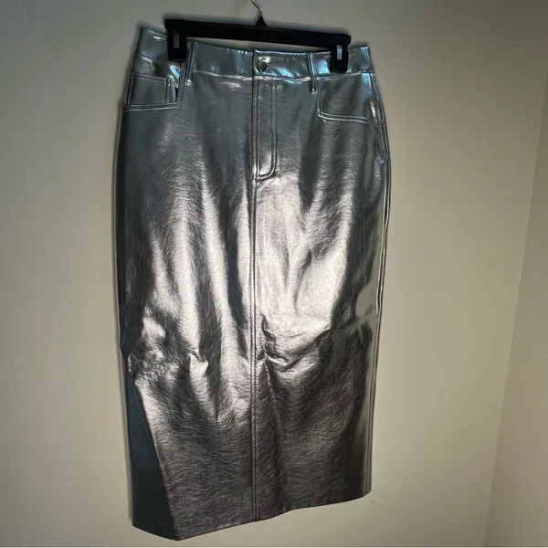 Gianni Bini Metallic‎ Silver Pencil Skirt - Image 2