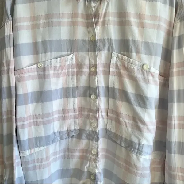 Free People Loveland Plaid Button‎ Up Boho Frayed Hem Shirt - Image 3