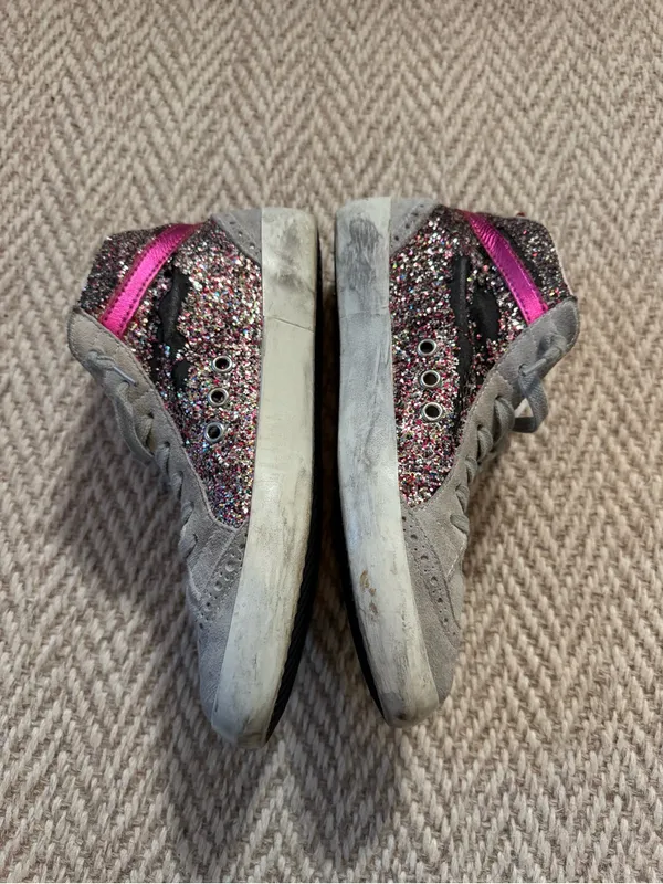 Golden Goose Gray & Pink Glitter Mid-Top Sneaker | Size 37 - Image 3