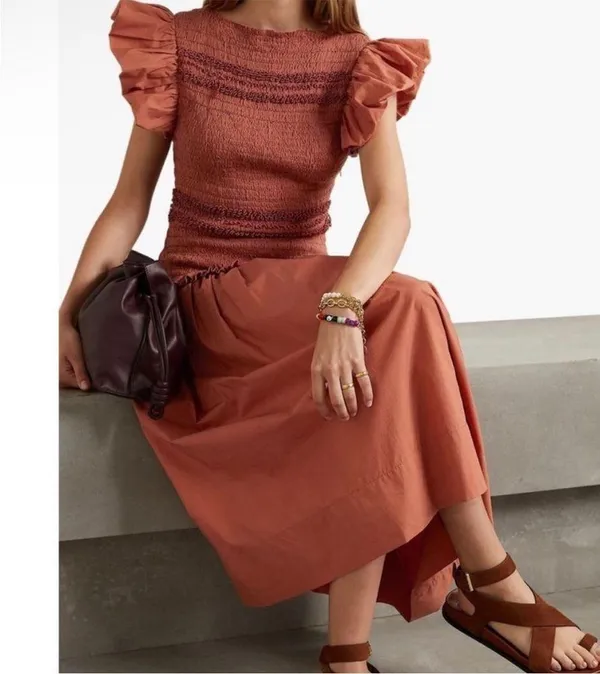NEW NWT Madeline Smocked Midi Dress Clay - Image 3