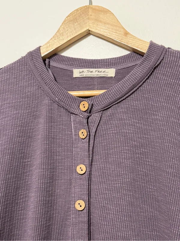 Free People We the Free Button Down Ribbed Dress Size Large Purple Beach Boho - Image 4