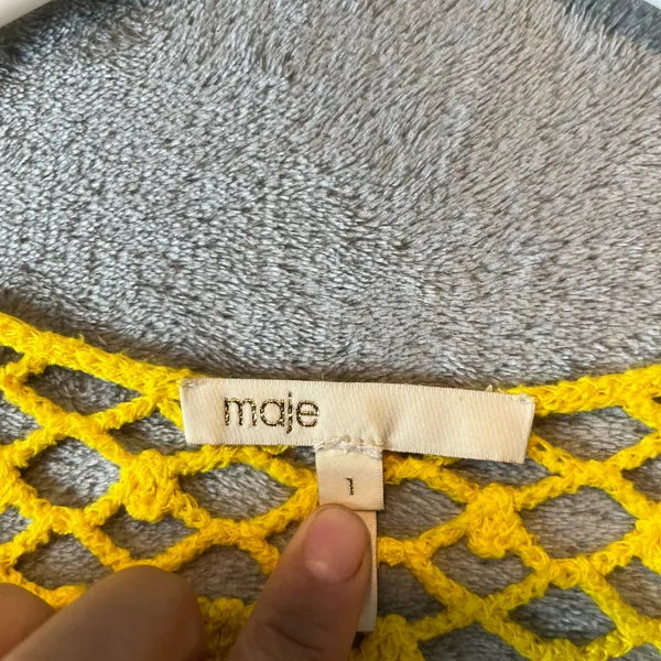 MAJE Crocheted Cotton Sweater‎ In Yellow Size 1 (Small) Boho Bohemian - Image 5