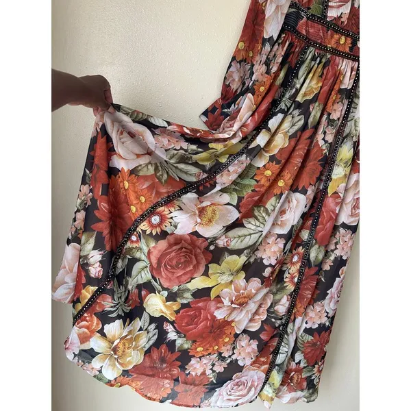 L'Atiste Burnt Orange Floral Semi Sheer Deep V Maxi Dress Size Small - Image 6