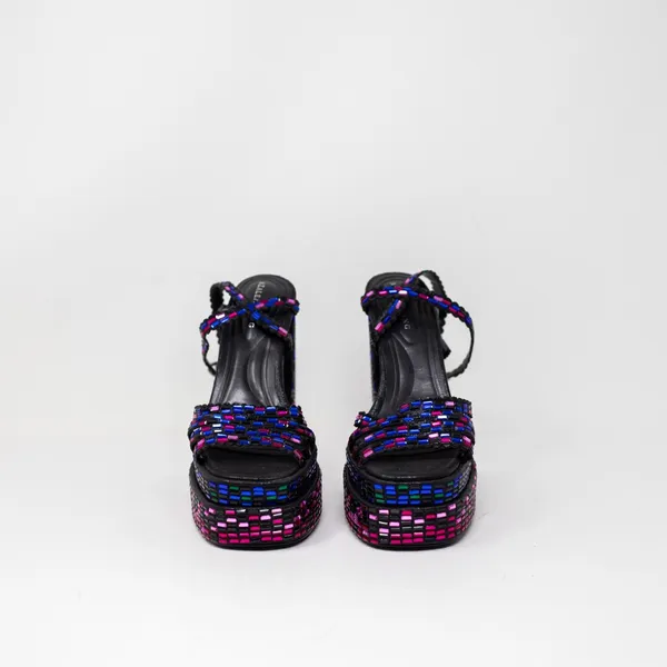 NEW Azalea Wang Birch Rhinestone Embellished Platform Block High Heel Sandals 7 - Image 2
