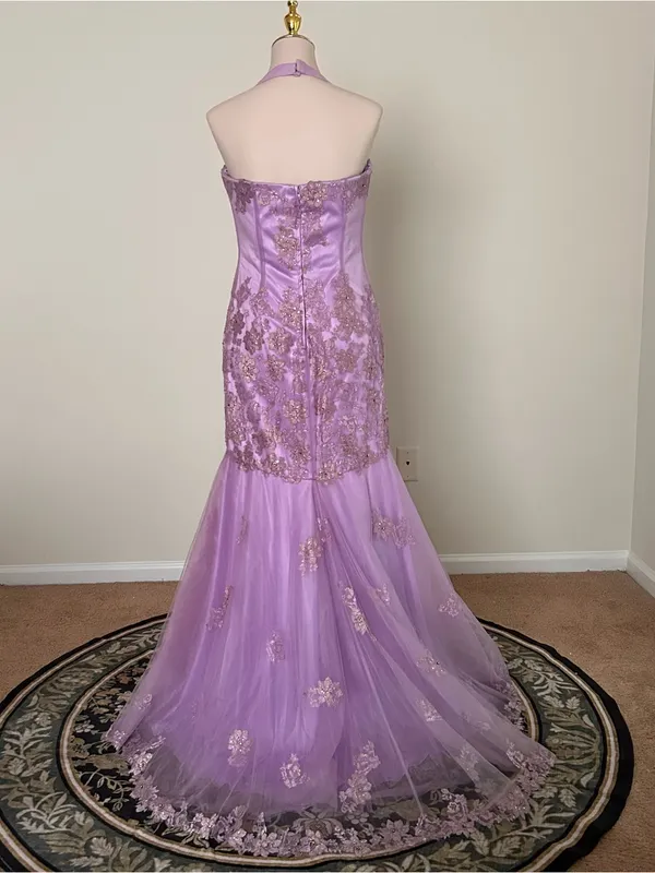 Jovani Lavender Beaded Lace Mermaid Prom Dress | Size: 10 - Image 5